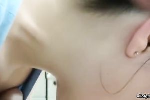 Sexy playgirl shows off her large natural bumpers whilst giving a BJ