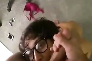 Nerdy milf manages to milk my weenie dry on her face