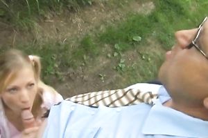 Ardent outdoor cock-sucking act with pigatiled golden-haired Alana
