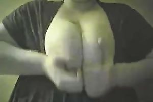 My obese slutwife kneads her large natural whoppers in livecam solo