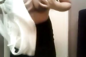 Sexy office black cock sluts undresses in front of a web camera and rubs her pussy