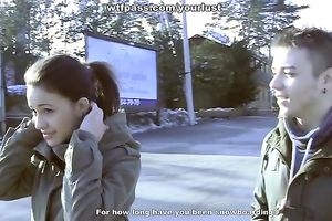 Simple dark brown sweetie bonks 2 lascivious fellows in the public toilet