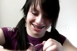 This dirty dark brown legal age teenager wench sucks a ramrod on POV clip