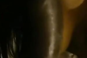 Brunette cutie sucks my dark boner and enjoys my cum on her lips