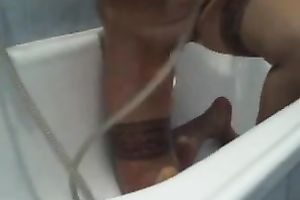 My kinky aged girlfriend copulates her anal aperture with huge shlong in the shower