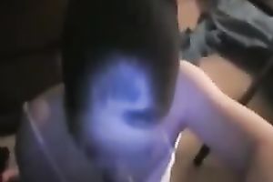 Hungry gal is engulfing my large dark dong with great excitement