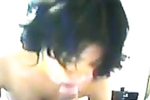 Black haired nurse with miniature zeppelins is giving me an blowjob treatement