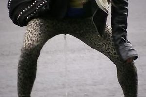 Kate pees her legging in the street in outdoor solo episode