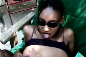 Salacious dark brown doxy craves someone to take up with the tongue her poon