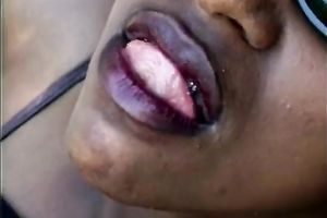 Salacious dark brown doxy craves someone to take up with the tongue her poon