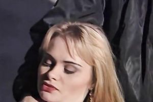 Busty blondie got her throat strongly fucked being shackled on chair