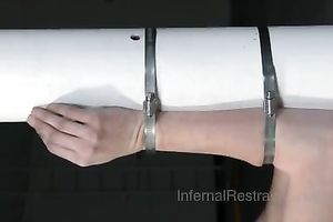 Slim bounded beauty with scotch tape on hr mouth is spanked by her dom