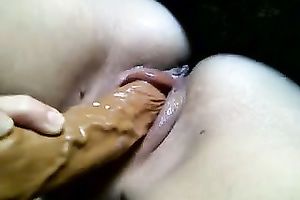 Watch my sexually excited GF fucking her bald cunt with a marital-device