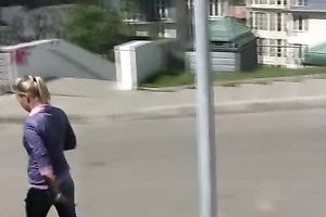 Horny voyeur with camera spies on a blond wife pissing