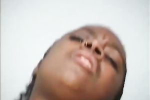 Lovely ebon Married slut with juicy bald love tunnel rides a ramrod