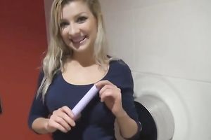 Blond sweety screwed and jiyyed on face in the public WC