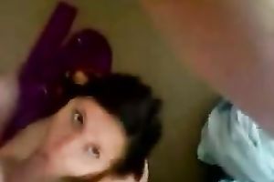 My excited coed sucks my jock and entreats me to cum on her face