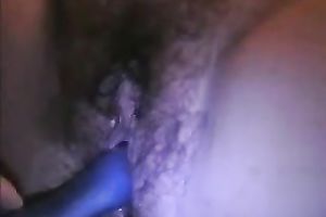 My excited girlfriend asks me to fuck her unshaved pussy with her vibrator