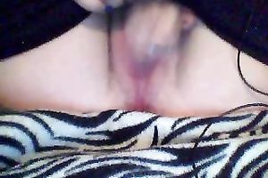 Dives her fingers and her thin plastic fake penis in that moist fur pie