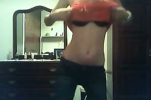Strip show and masturbation by lean merry boobed web camera wench