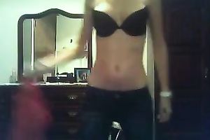 Strip show and masturbation by lean merry boobed web camera wench