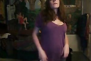Curvy brownhead sweetheart with large milk sacks undresses on web camera