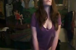Curvy brownhead sweetheart with large milk sacks undresses on web camera