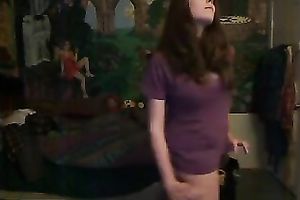 Curvy brownhead sweetheart with large milk sacks undresses on web camera