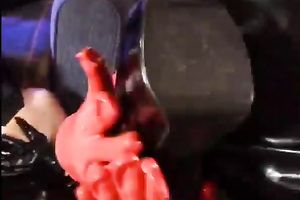 Fetish honey in latex hood acquires her moist cunt licked