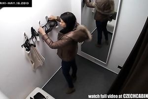 Sizzling hawt brunette hair sweetheart changes her garments in shop