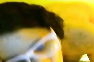 Chubby legal age teenager skank in glasses slams her crotch with a sex toy