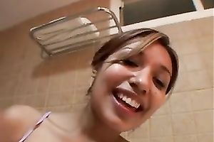 My nice fuckbuddy sucks my boner ardently in the washroom