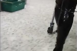 Tracing big beautiful woman whore wearing dark leather jack boots