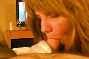 Brown-haired next-door milf admires me with her cock-sucking skills