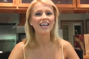Bosomy blondie with firm round wazoo knows how to give a consummate blow job