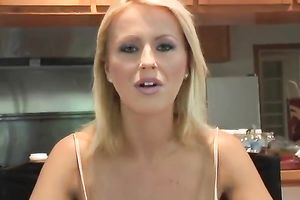 Bosomy blondie with firm round wazoo knows how to give a consummate blow job