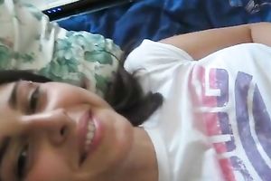 Solo movie scene with a fleshly brunette hair legal age teenager rubbing her astonishing whoppers