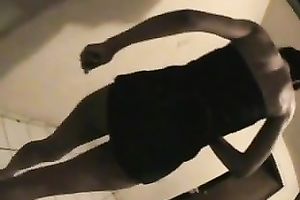 Shameless hoe in dark petticoat flashes her bald pussy