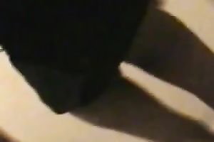 Shameless hoe in dark petticoat flashes her bald pussy