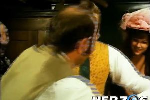 Lewd woman acquires screwed by a scarcely any guys in a weird retro sex movie scene