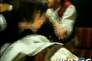 Lewd woman acquires screwed by a scarcely any guys in a weird retro sex movie scene