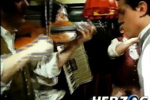 Lewd woman acquires screwed by a scarcely any guys in a weird retro sex movie scene