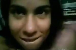 Ugly Indian dilettante babe with large mounds gives sloppy oral in POV