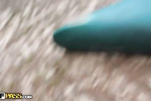Slutty dark brown acquires her crotch screwed from behind outdoors
