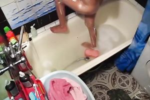 Shameless gal with skinny body can't live without masturbating in the bathtub