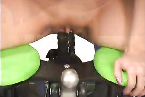 Sex-starved blond rides her marital-device in front of her gynecologist