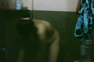 Chubby Indian slutwife with large natural wobblers takes shower in the washroom