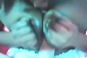 Sensational cook jerking and titjob from breasty black milf