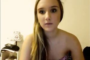 Cute teen sweetheart finger copulates her taut and moist snatch on web webcam