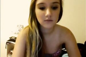 Cute teen sweetheart finger copulates her taut and moist snatch on web webcam